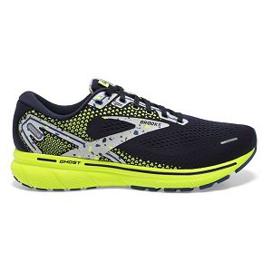 Brooks Ghost 14 Road Running Shoes - Mens, Navy/Grey/Yellow | IE-KOE480591